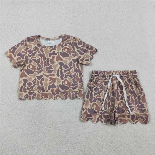 USA Warehouse (IN STOCK) GSSO3227 Khaki camo scallop top shorts girls summer outfit