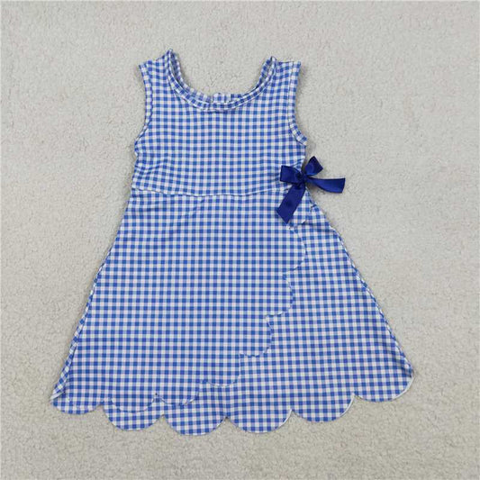 USA Warehouse (IN STOCK)GSD3427 sleeveless blue plaid kids girls summer athletic dress sleeveless blue plaid kids girls summer athletic dress