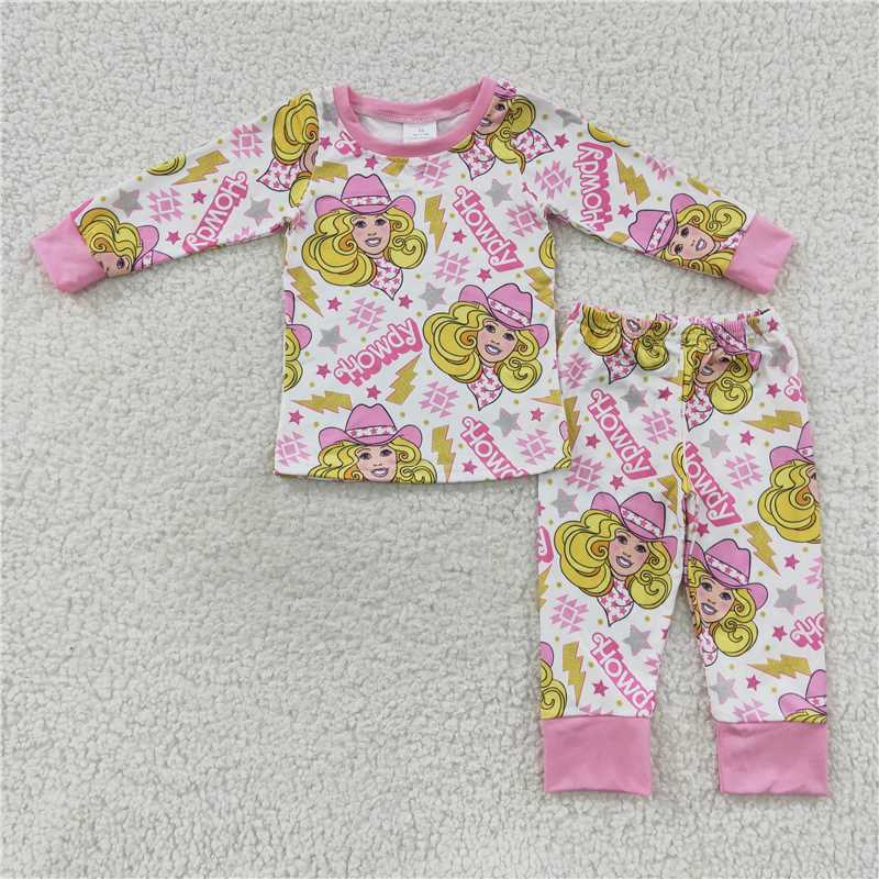 GLP0658Howdy pink long sleeves party girls pajamas