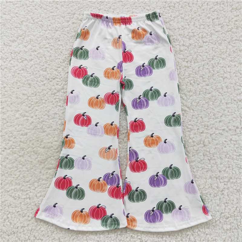 P0196  Baby Girls White Colorful Pumpkin Bell Bottom Pants