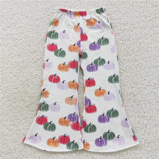 P0196  Baby Girls White Colorful Pumpkin Bell Bottom Pants