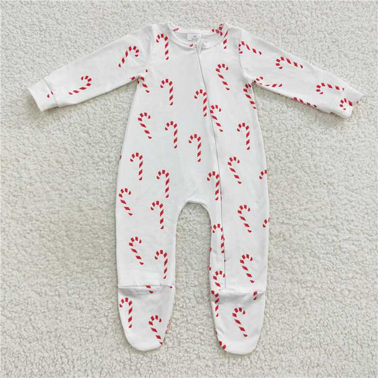 RTS LR0551 Candy Cane Lace White Zipper Long Sleeve Bodysuit
