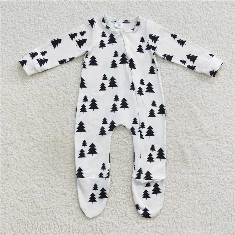 RTS LR0552 Christmas tree pine lace white zipper long sleeve jumpsuit