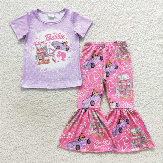 GSPO0798 barbie car star purple short-sleeved pink trousers suit