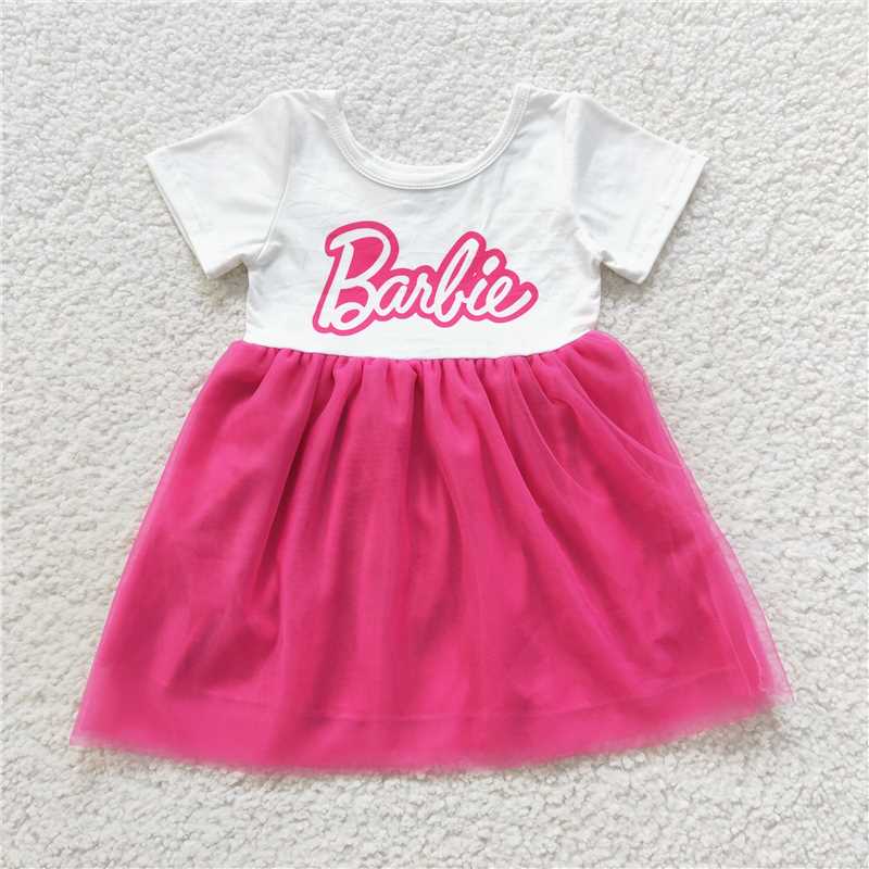 GSD0461 barbie Short sleeves hot pink tulle party girls dresses