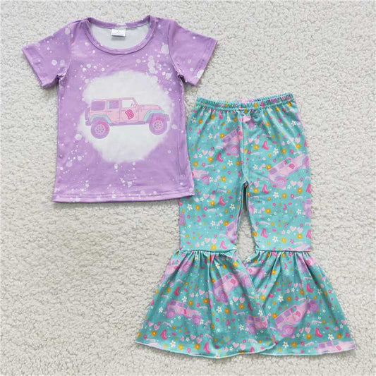 GSPO0796 Purple short-sleeved blue-green trousers suit