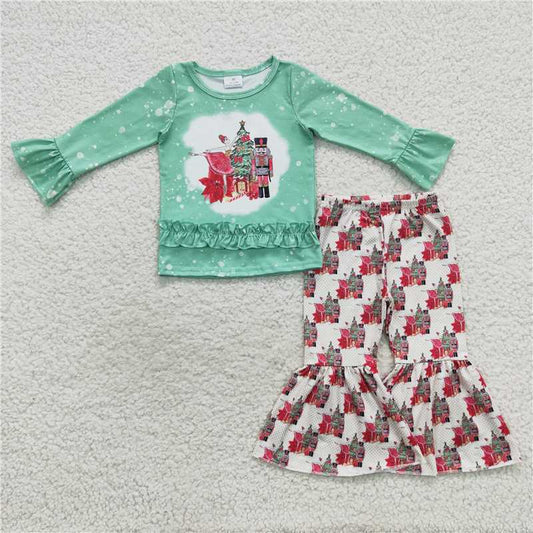 GLP0577 Soldier Princess Christmas Tree Green Lace Long Sleeve Pants Set