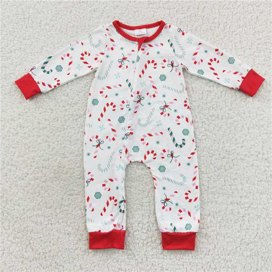 RTS LR0506 Candy Cane Red Trim White Zipper Long Sleeve Bodysuit