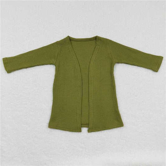 GT0244  Baby Girls Olive Green Color Long Sleeve Fall Cardigans Tops