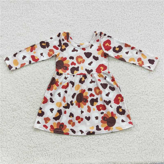 GLD0320  Baby Girls Thanksgiving Leopard Turkey A-Line Knee Length Dresses