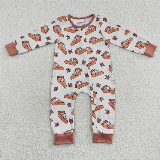 RTS LR0353 Cake Maple Leaf Brown Zipper Long Sleeve Bodysuit