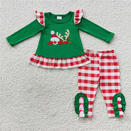 12.10 RTS NO MOQ （In stock）GLP0507 Baby Girls Christmas Reindeer Shirt Pants Clothes Sets
