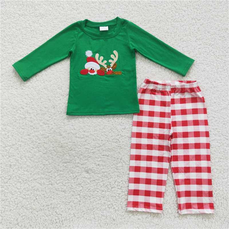 BLP0203Deer top plaid pants boy Christmas clothes