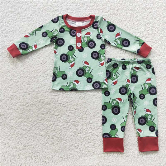 BLP0285Tractor Christmas hat kids boy pajamas