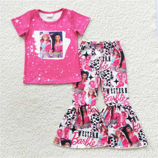 GSPO0808 western barbie rose red short-sleeved trousers suit