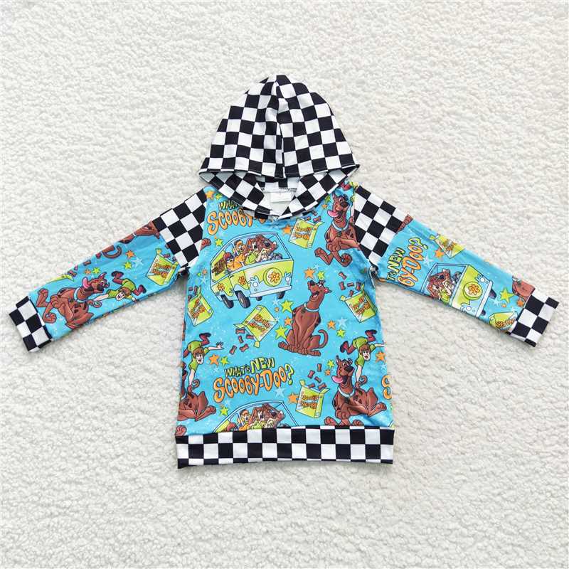 BT0300 Scooby-doo cartoon dog black and white checkered hooded blue