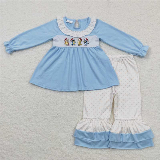 GLP0675 Cartoon bluey embroidery bluey lace blue long-sleeved trousers suit