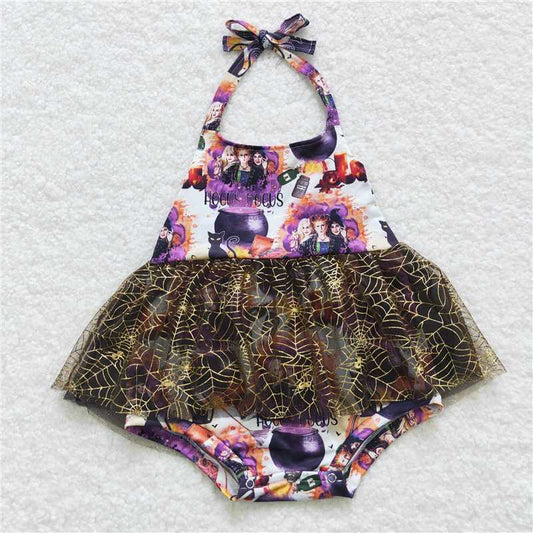 SR0426  Baby Halloween Infant Girls Witches Lace Ruffle Halter Rompers