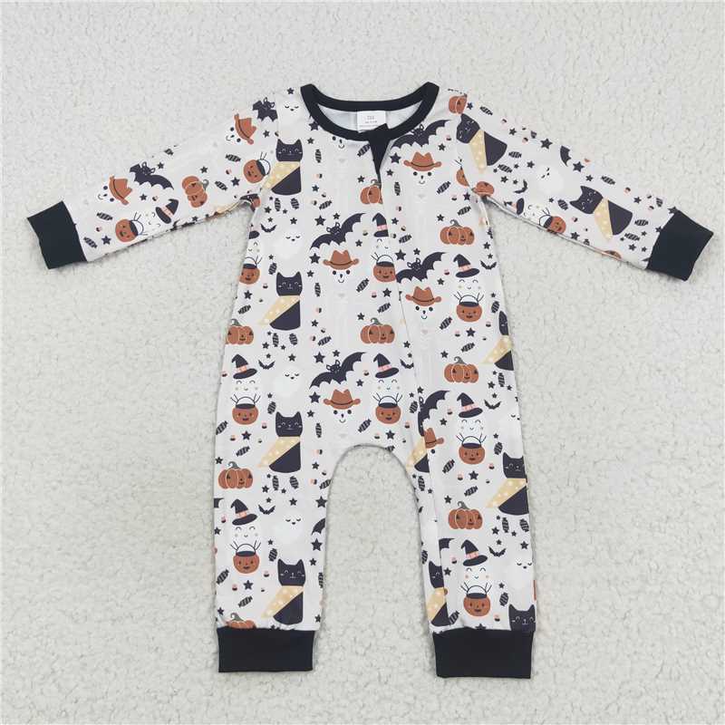 RTS LR0554 Star Bat Kitten Pumpkin Lantern Zipper Long Sleeve Bodysuit