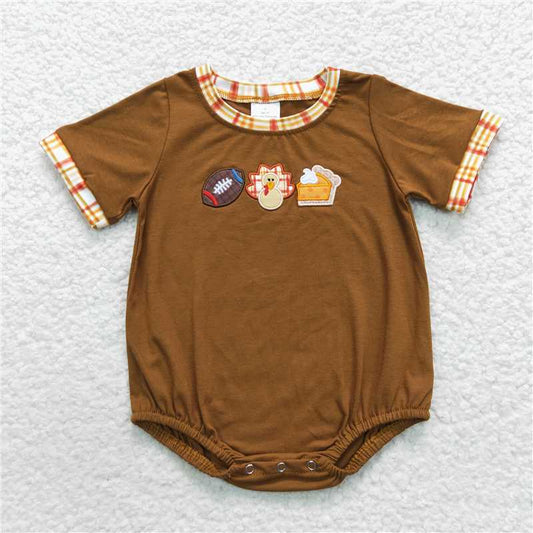 SR0417 Baby Infant Turkey Pie Thanksgiving Short Sleeve Rompers