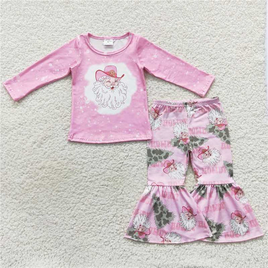 12.10 RTS NO MOQ （In stock）GLP0662 Baby Girls Christmas Pink Howdy Santa Pants Clothes Sets