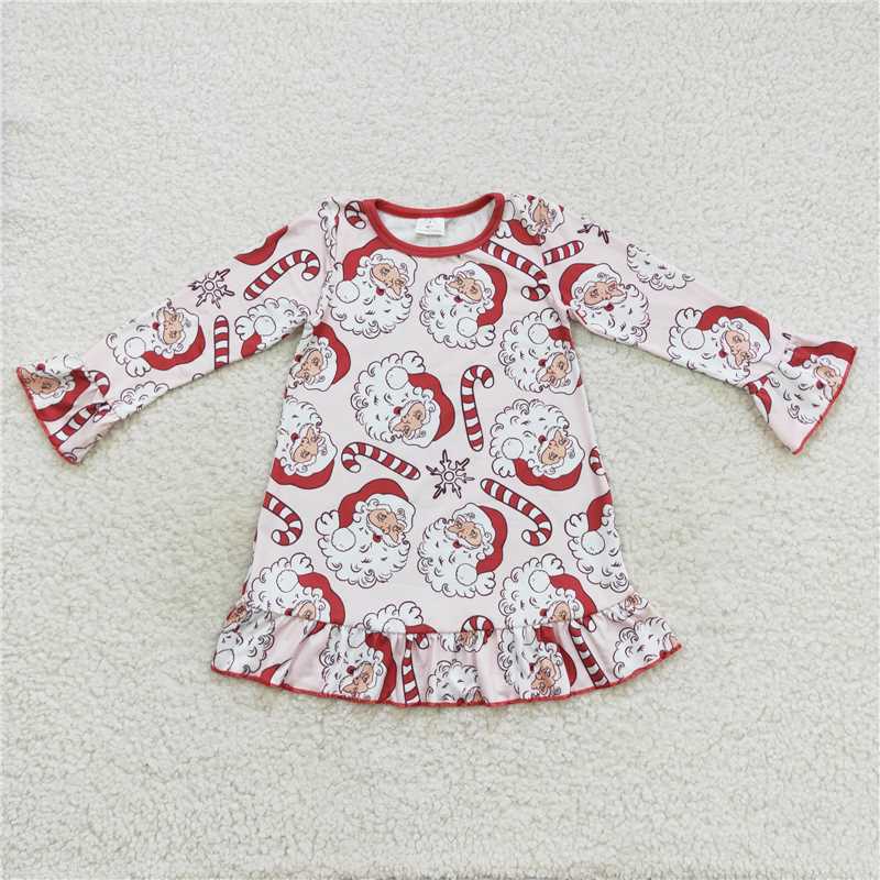11.24 RTS NO MOQ （In stock）GLD0347 Baby Girls Christmas Santa Candy Knee Length Ruffle Dresses
