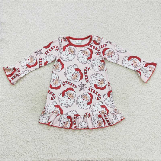 11.24 RTS NO MOQ （In stock）GLD0347 Baby Girls Christmas Santa Candy Knee Length Ruffle Dresses