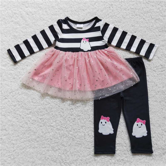 GLP0651Ghost tulle tunic leggings girls Halloween clothing set