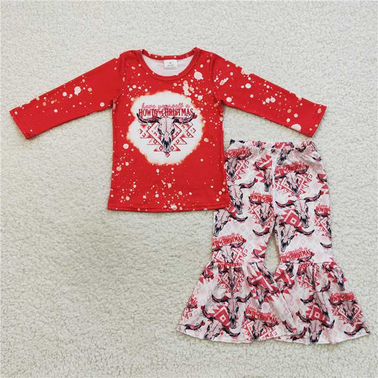 GLP0746Howdy Christmas bull skull bleached top pants girls outfits