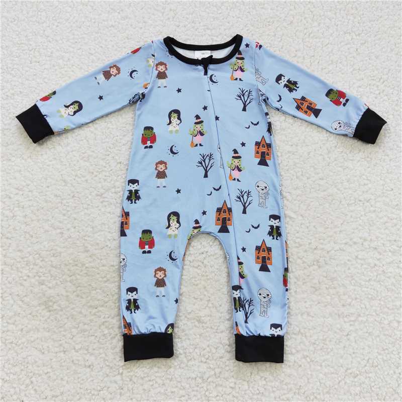 RTS LR0555 Cartoon witch vampire star moon blue black zipper long sleeve jumpsuit