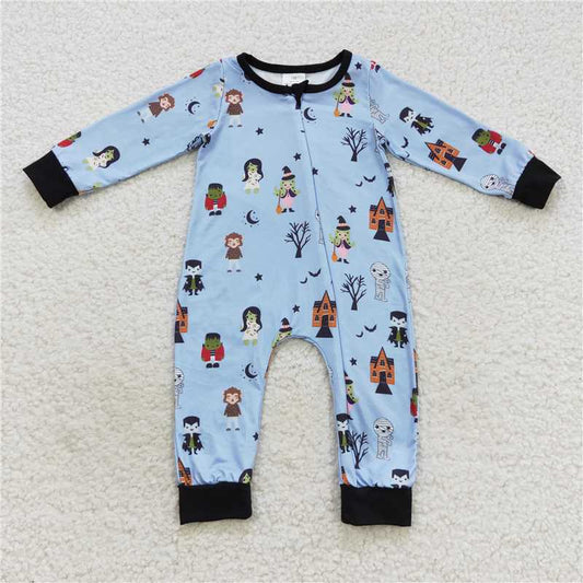 RTS LR0555 Cartoon witch vampire star moon blue black zipper long sleeve jumpsuit