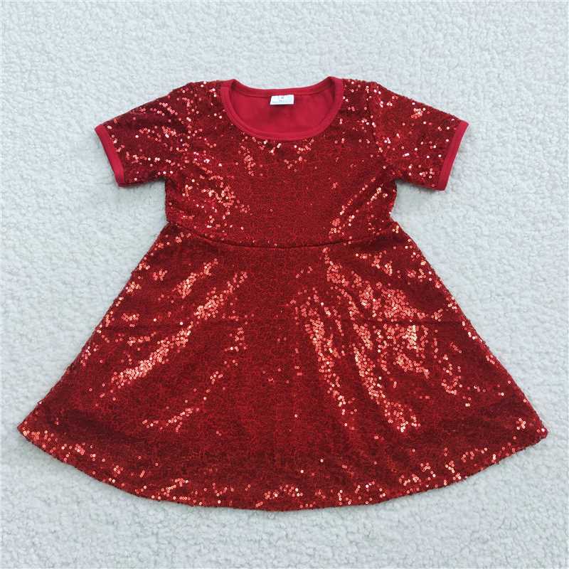 GSD0446  Red Sequin Short Sleeve Dress