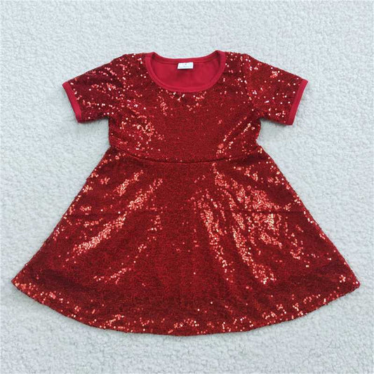 GSD0446  Red Sequin Short Sleeve Dress