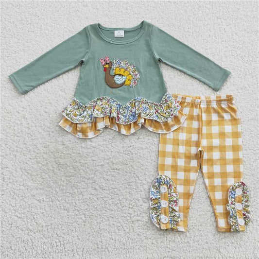GLP0442Turkey floral ruffle tunic leggings girls Thanksgiving clothes