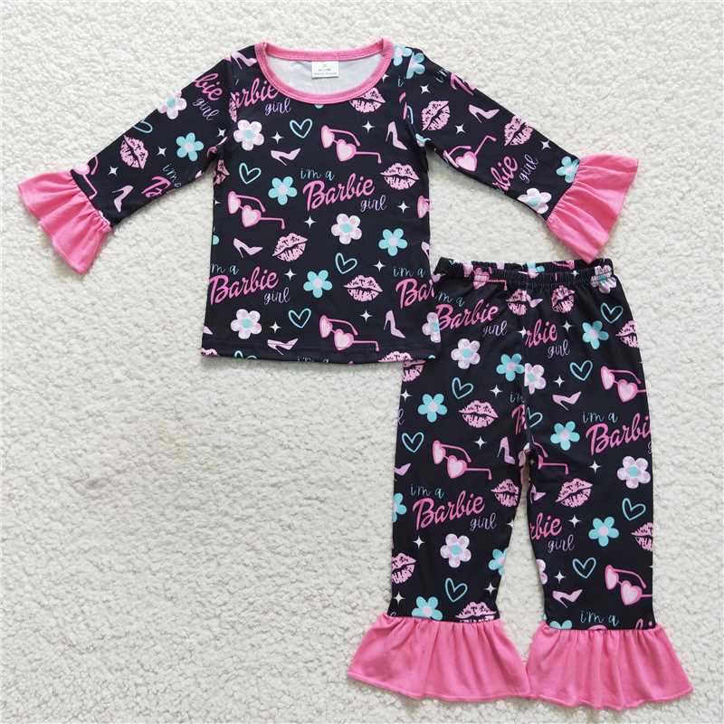 GLP0652Flower glasses long sleeves baby girls party pajamas
