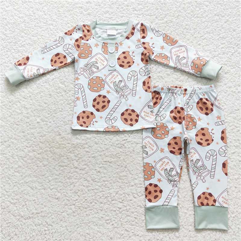BLP0314Cookie milk candy cane kids boy Christmas pajamas