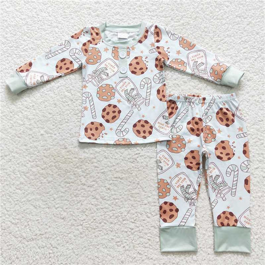 BLP0314Cookie milk candy cane kids boy Christmas pajamas