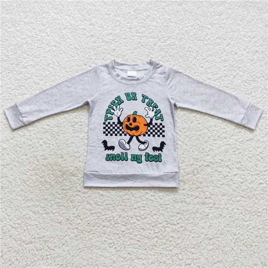 BT0320  Baby Girls Trick Treat Halloween Long Sleeve Tee Shirt Tops