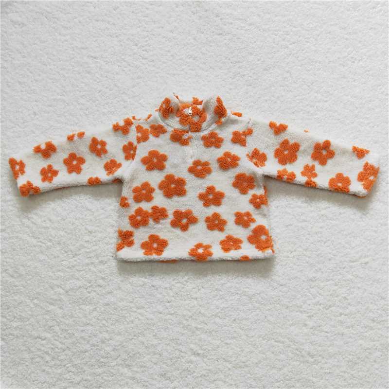 GT0262  Baby Girls Orange Flowers Thick Pullovers Tops