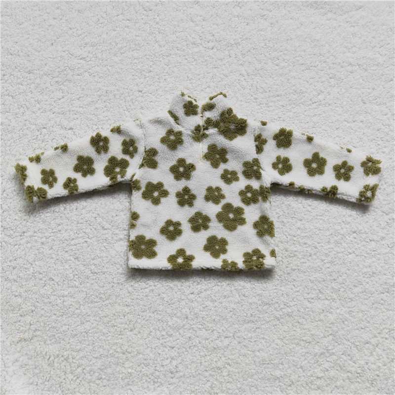 GT0263  Baby Girls Green Flowers Thick Pullovers Tops