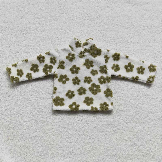 GT0263  Baby Girls Green Flowers Thick Pullovers Tops