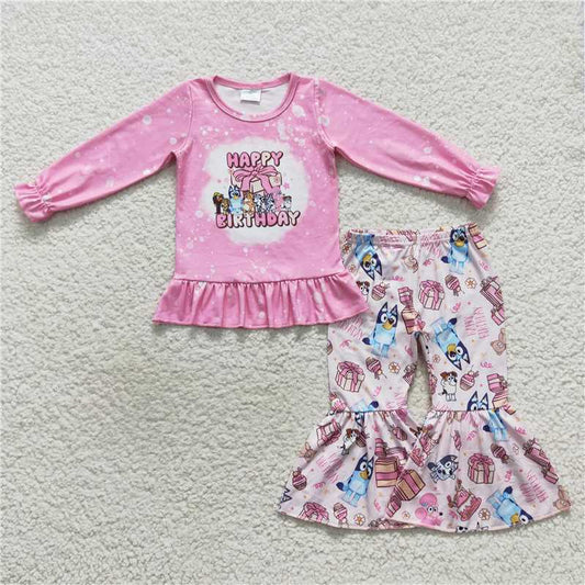 GLP0499 Happy birthday gift cartoon dog bluey bluey pink long sleeve trousers suit