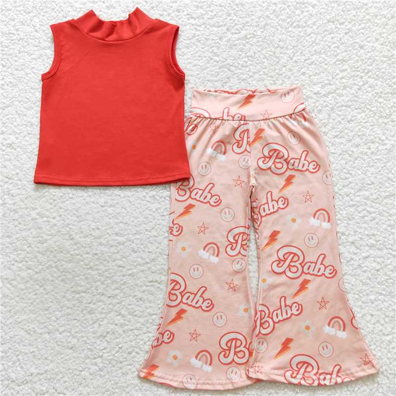 GSPO0636 Orange sleeveless babe flared pants suit