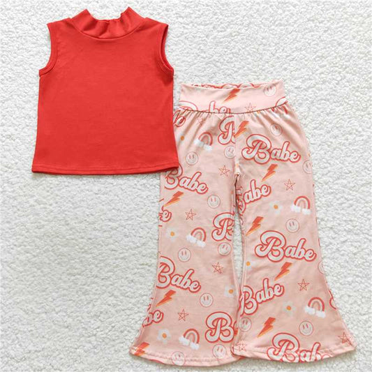 GSPO0636 Orange sleeveless babe flared pants suit