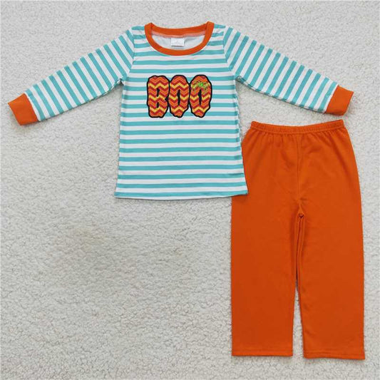 BLP0307Boo spider stripe top orange pants boy Halloween clothes