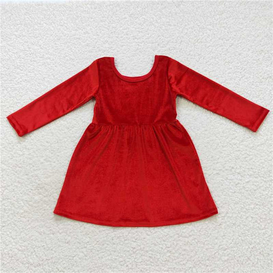 GLD0335 Baby Girls Red Long Sleeve Velvet Knee Length Dresses