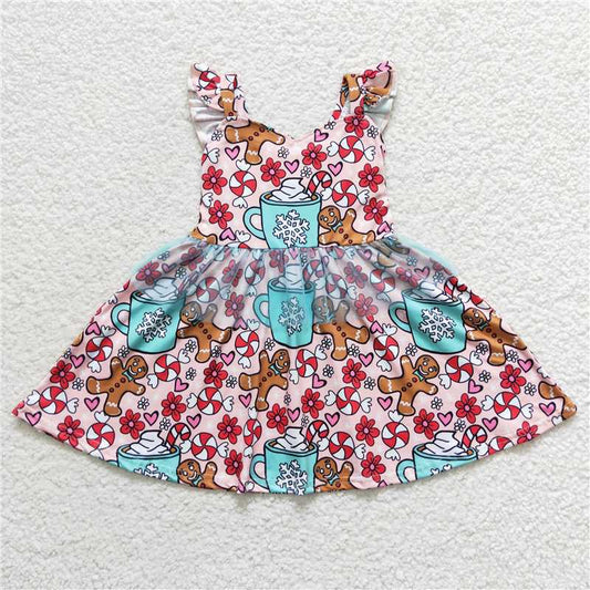 GSD0473  Pink tulle flutter sleeves party girls dresses
