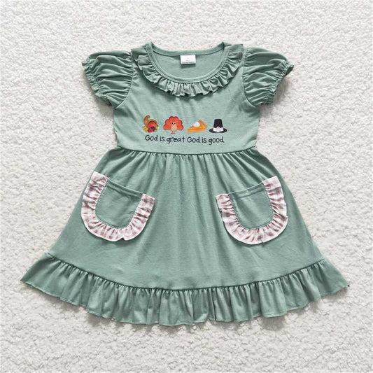GSD0481  RTS NO MOQ Baby Girls Summer Dress God is great god is good turkey girls Thanksgiving dress