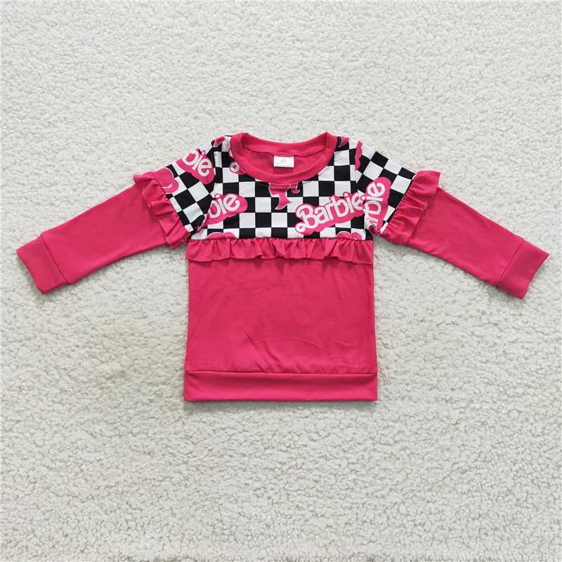 GT0296 Baby Girls Pink Doll Ruffle Long Sleeve Tee Shirts Tops