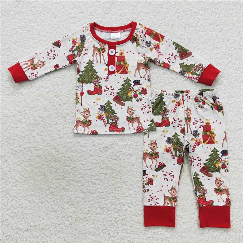 BLP0250Deer snowman Christmas tree kids boy pajamas